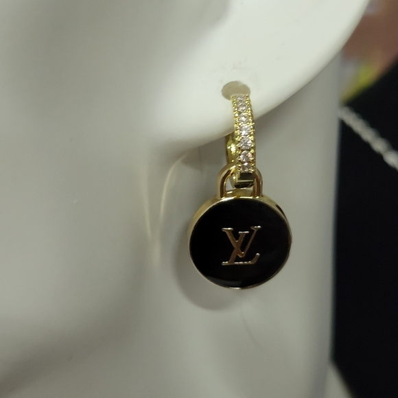 Crystal, Gold Earings LV Double Sided Zipper Pulls - Picture 5 of 5